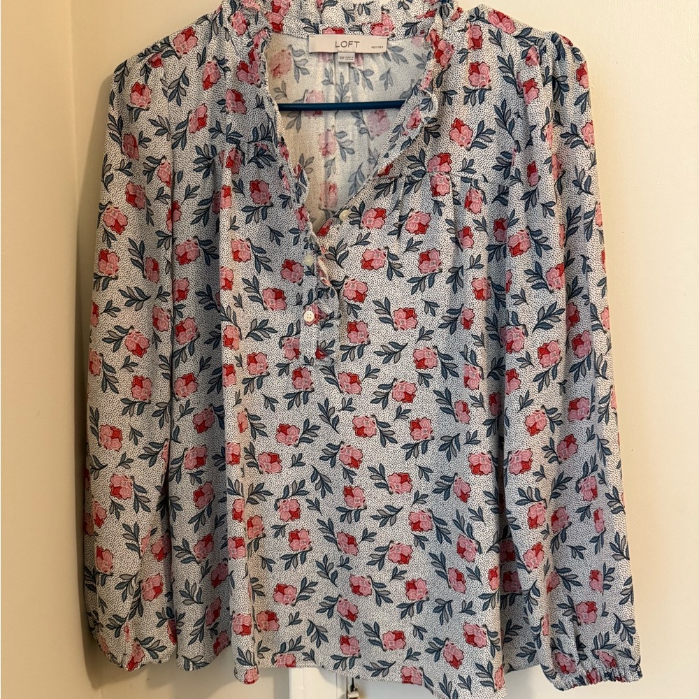LOFT Floral Blouse - Blue and Pink